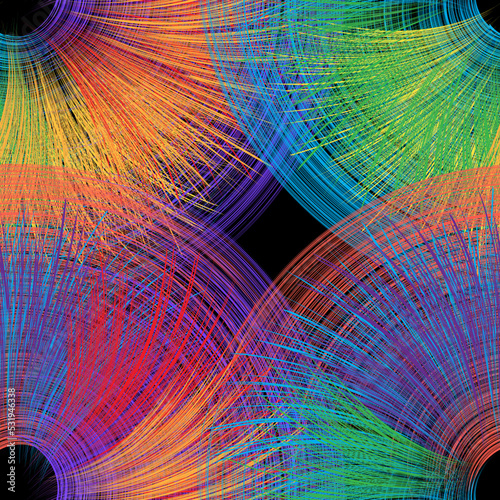 Seamless  vivid background with rainbow grunge stripe disks on black backdrop