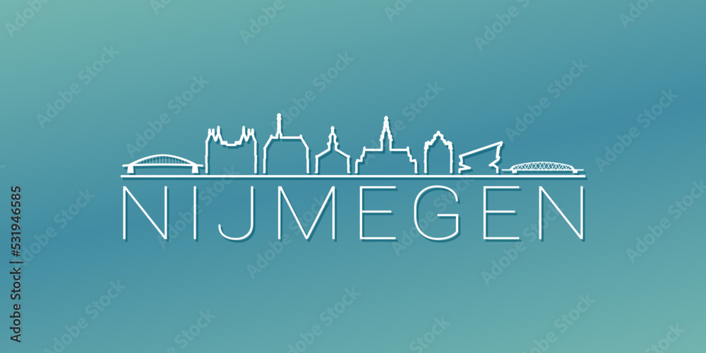 Nijmegen, Netherlands Skyline Linear Design. Flat City Illustration Minimal Clip Art. Background Gradient Travel Vector Icon.