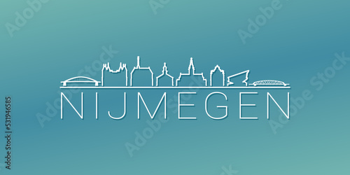 Nijmegen, Netherlands Skyline Linear Design. Flat City Illustration Minimal Clip Art. Background Gradient Travel Vector Icon. photo