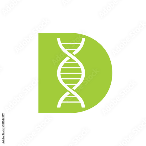 Initial Letter D DNA Logo Concept For Biotechnology, Healthcare And Medicine Identity Vector Template