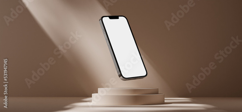 3d rendering of iphone in modern minimalist product display studio pedestal podium