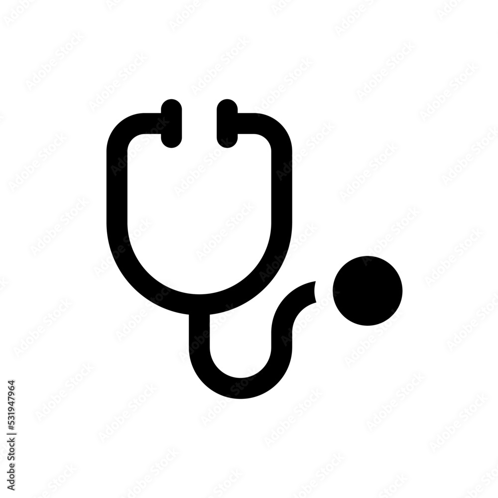 Stethoscope black glyph ui icon. Medical examination instrument. Equipment. User interface design. Silhouette symbol on white space. Solid pictogram for web, mobile. Isolated vector illustration