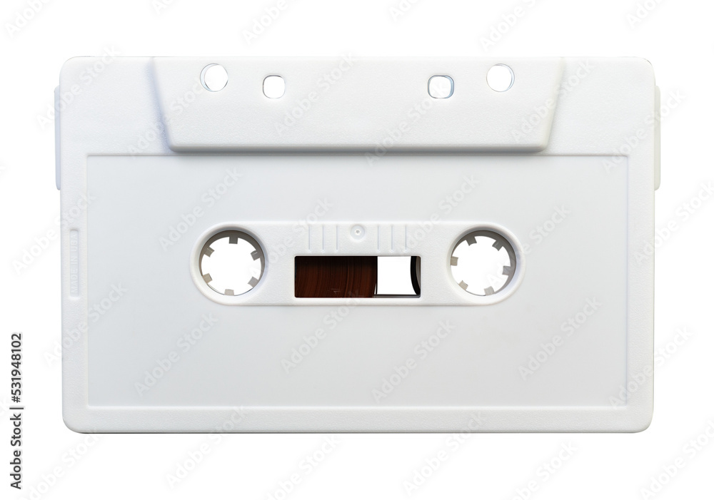 Obraz premium Isolated white plastic vintage cassette tape