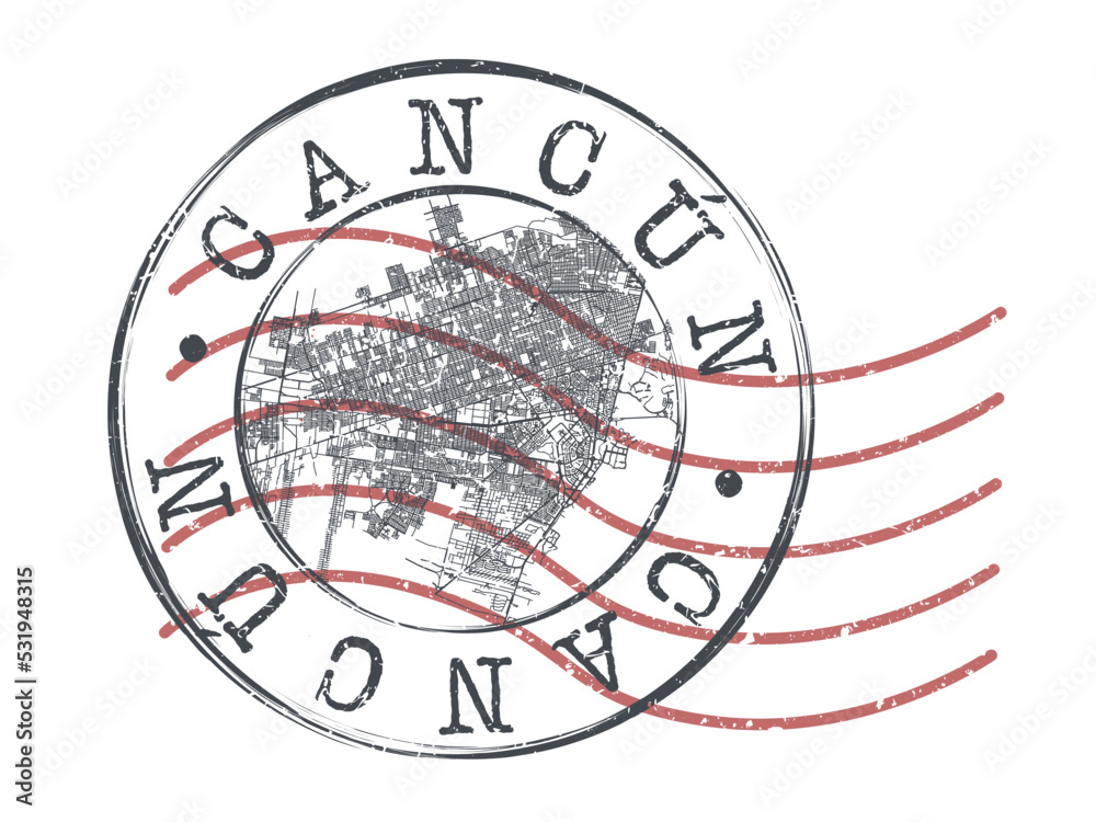 Cancún, Quintana Roo, Mexico Stamp Map Postal. Silhouette Seal Roads