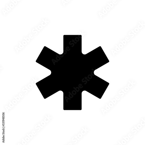 Star of life black glyph ui icon. Ambulance symbol. Emblem of medical services. User interface design. Silhouette symbol on white space. Solid pictogram for web, mobile. Isolated vector illustration