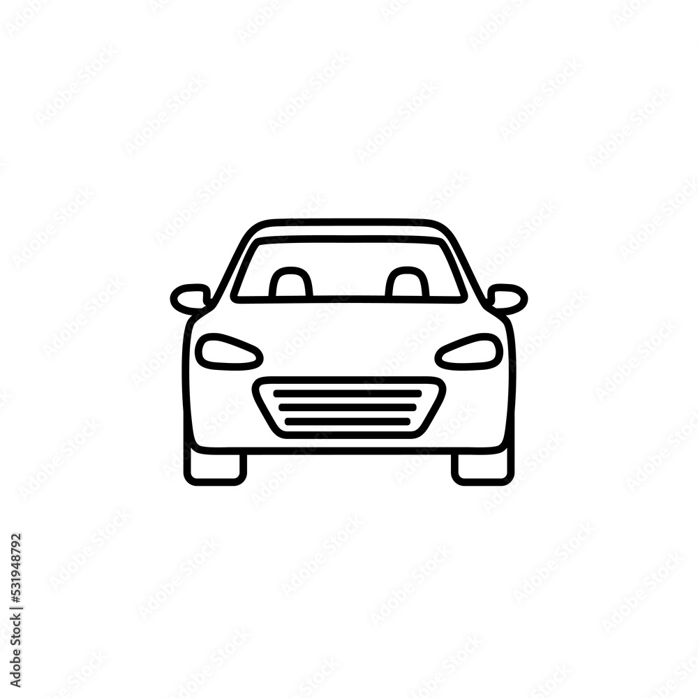 Car front line icon. Outline symbol. Car sign in linear style. Auto, view, parking, automobile, travel concept. Outline simple vector line illustration. Icon symbol