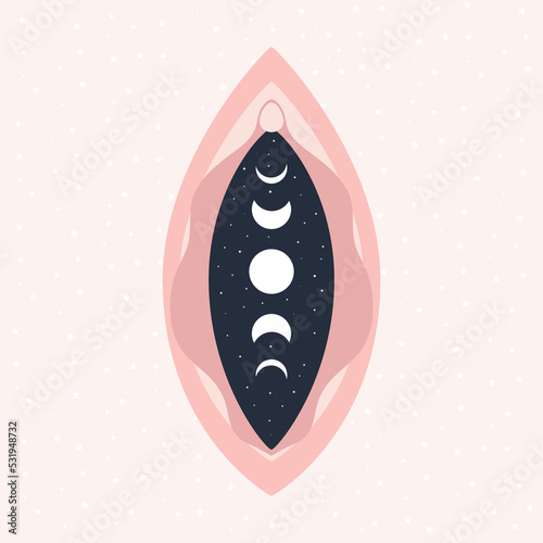 Beauty female reproductive system with moon and stars. Vector illustration.