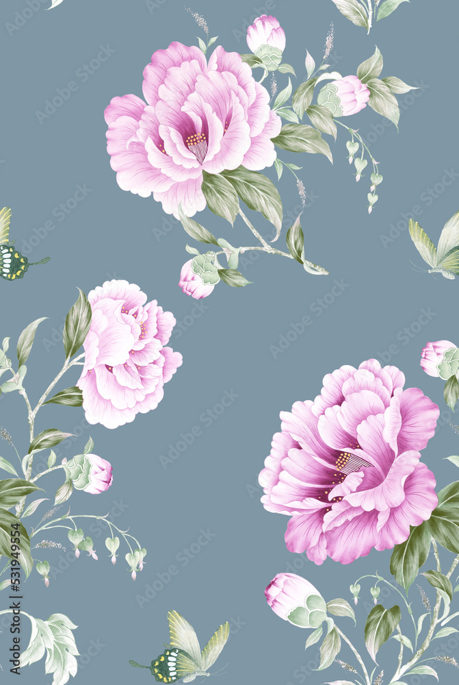 Watercolor seamless pattern with peony flowers. Perfect for wallpaper, fabric design, wrapping paper, surface textures, digital paper.