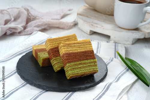 Lapis legit or spekkoek or Thousand Layer Cake, A traditional Indonesia’s Top Traditional Cake is a must for special celebrations such as Chinese New Year, Christmas, or Eid photo