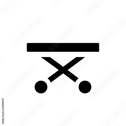 Medical gurney black glyph ui icon. Ambulance equipment. Patient transportation. User interface design. Silhouette symbol on white space. Solid pictogram for web, mobile. Isolated vector illustration