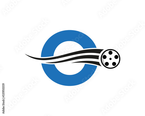 Initial Letter O Film Logo Concept With Film Reel For Media Sign, Movie Director Symbol Vector Template
