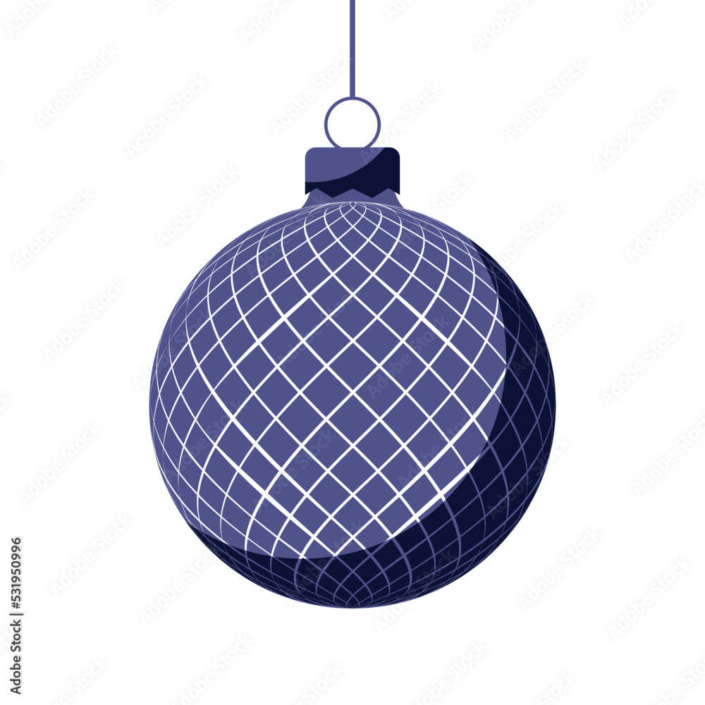 Obraz premium Blue Christmas ball with holiday ornament. Vector illustration in flat design. 2023 toy for christmas tree.