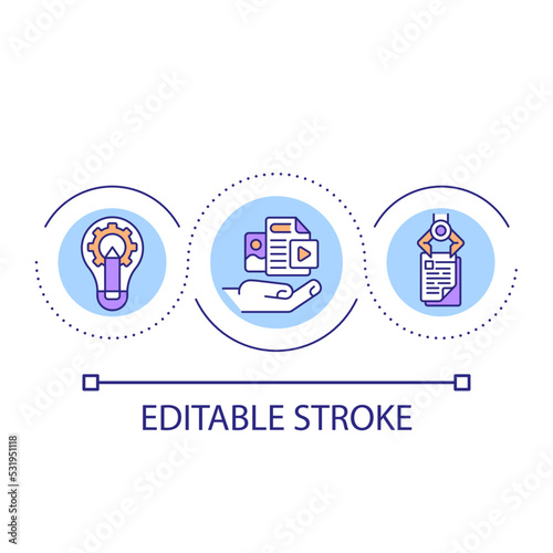 Automated content generation loop concept icon. AI in marketing. Business promotion abstract idea thin line illustration. Isolated outline drawing. Editable stroke. Arial font used