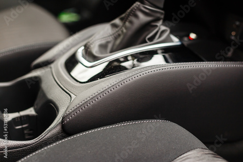 Textile seats in modern car. Interior detail. © Angelov