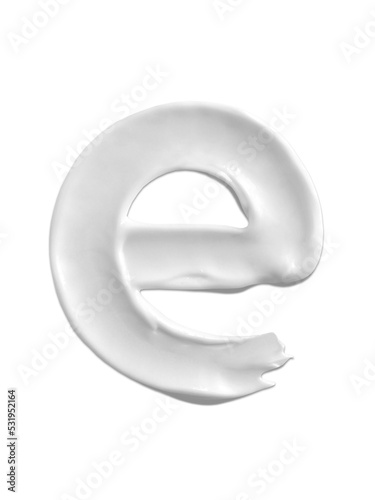 Alphabet Letter e, Cream moisturiser smudge texture smear letter written with white liquid beauty product