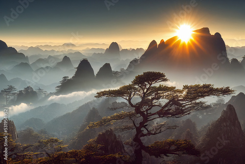 Obraz na płótnie Early morning sunrise in the Huangshan mountains w salonie