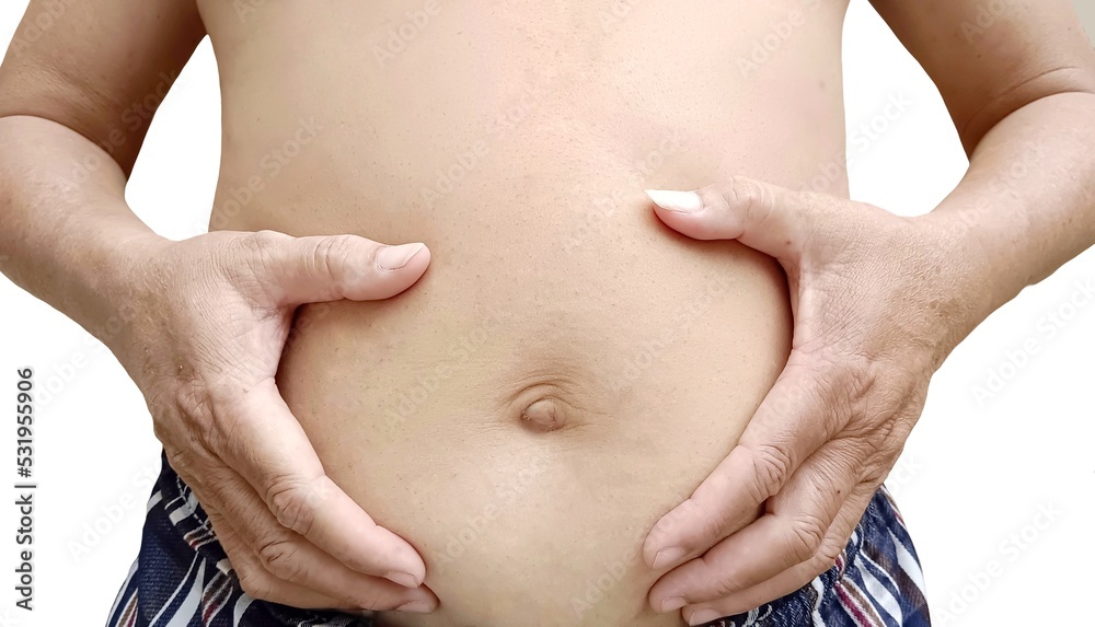 Man Holding big belly with hand. Man Holding big belly with hand.