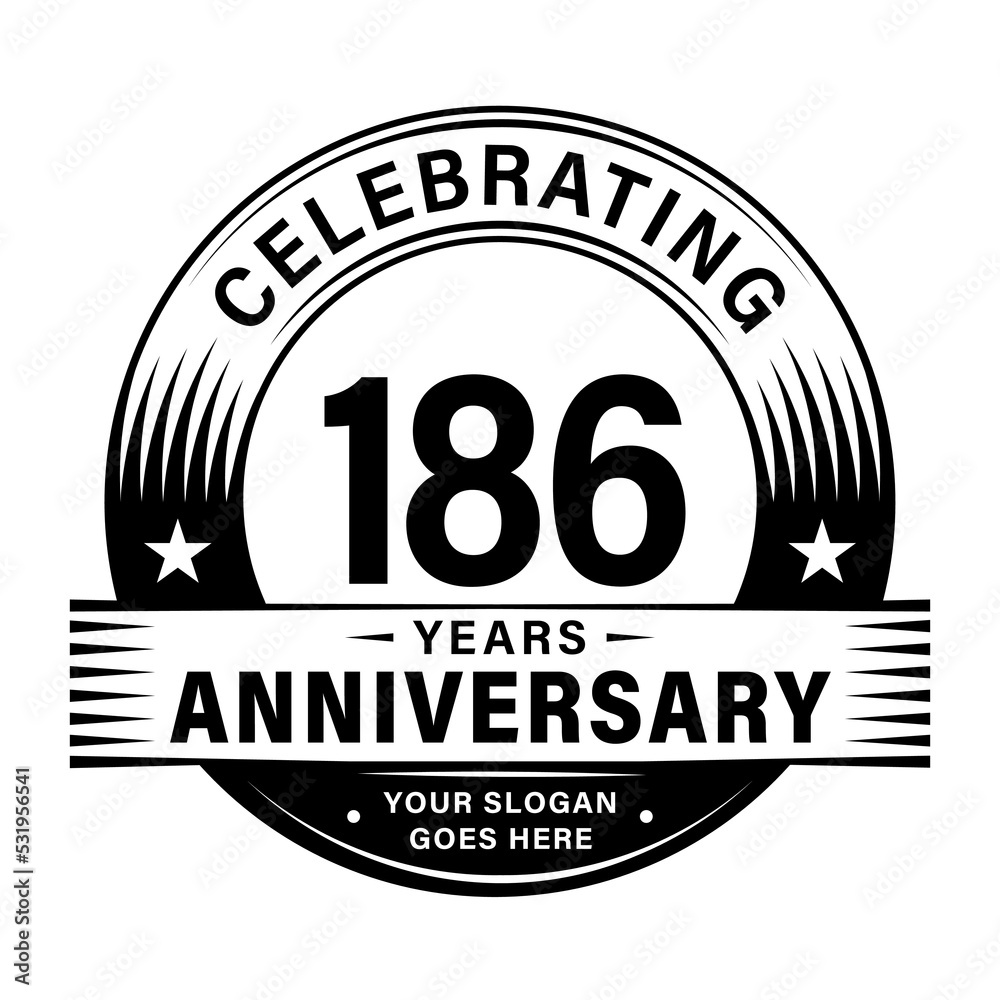 186 years anniversary celebration design template. 186th logo vector illustrations.
