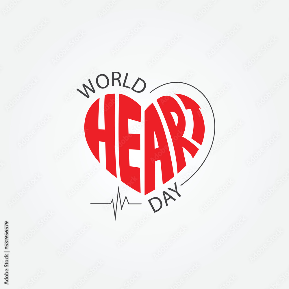 World Heart Day lettering Vector Logo on Love Shape Illustration For 29 September 
