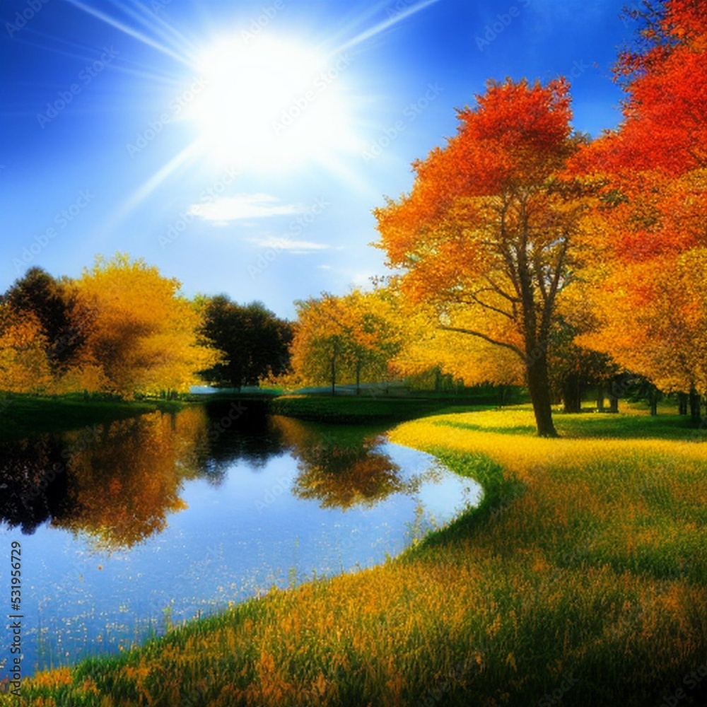 autumn landscape with trees and lake autumn landscape with trees and lake