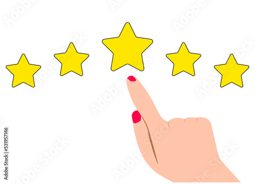 The woman chooses the star. Rating icon. feedback, rating system,positive review idea concept.