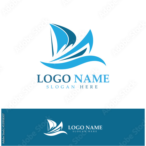 Simple Sailboat dhow boat on Sea Ocean Wave art style logo design, Daily cruises, sea travel, vector icon ILLUSTRATION