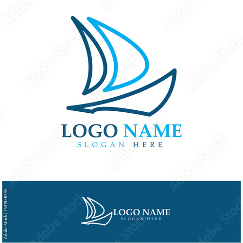 Simple Sailboat dhow boat on Sea Ocean Wave art style logo design, Daily cruises, sea travel, vector icon ILLUSTRATION