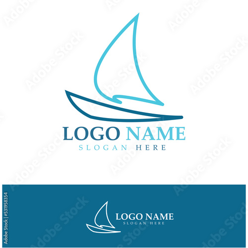 Simple Sailboat dhow boat on Sea Ocean Wave art style logo design, Daily cruises, sea travel, vector icon ILLUSTRATION