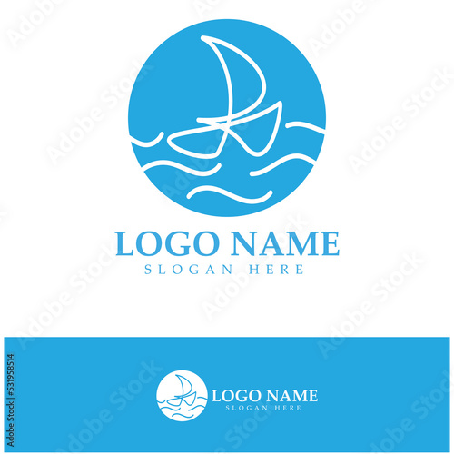 Simple Sailboat dhow boat on Sea Ocean Wave art style logo design, Daily cruises, sea travel, vector icon ILLUSTRATION
