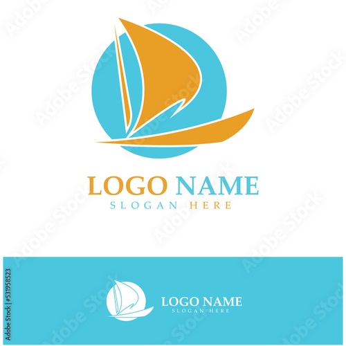 Simple Sailboat dhow boat on Sea Ocean Wave art style logo design, Daily cruises, sea travel, vector icon ILLUSTRATION