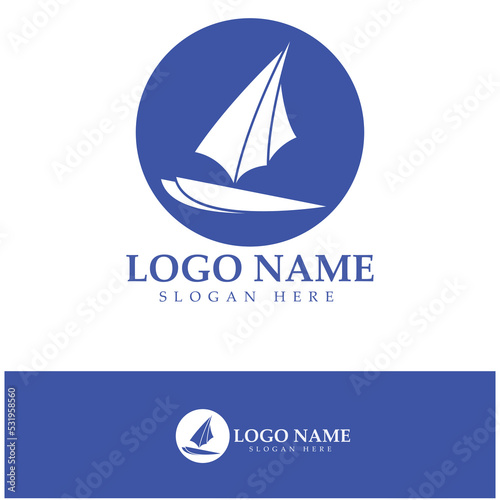 Simple Sailboat dhow boat on Sea Ocean Wave art style logo design, Daily cruises, sea travel, vector icon ILLUSTRATION © Tomi43