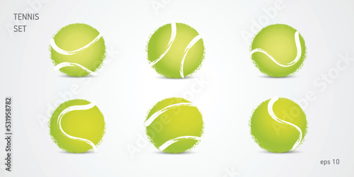 Tennis ball set, grunge hand drawn vector illustration
