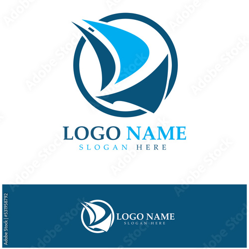 Simple Sailboat dhow boat on Sea Ocean Wave art style logo design, Daily cruises, sea travel, vector icon ILLUSTRATION