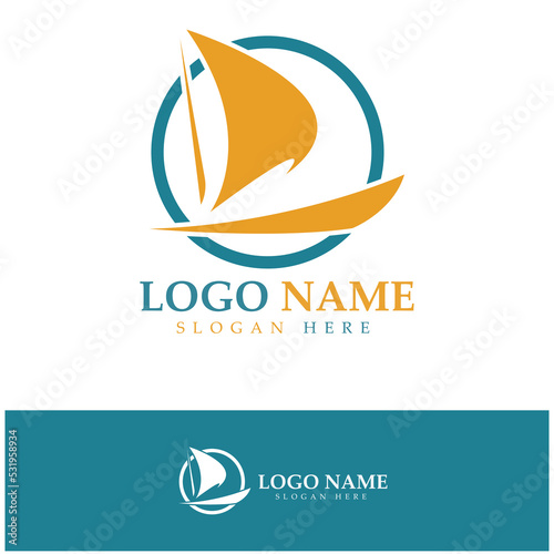 Simple Sailboat dhow boat on Sea Ocean Wave art style logo design, Daily cruises, sea travel, vector icon ILLUSTRATION