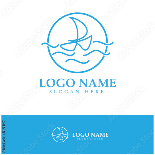 Simple Sailboat dhow boat on Sea Ocean Wave art style logo design, Daily cruises, sea travel, vector icon ILLUSTRATION