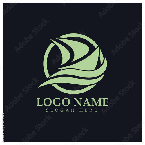 Simple Sailboat dhow boat on Sea Ocean Wave art style logo design, Daily cruises, sea travel, vector icon ILLUSTRATION
