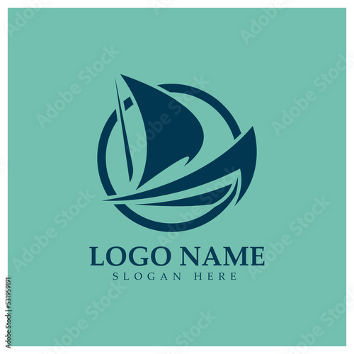 Simple Sailboat dhow boat on Sea Ocean Wave art style logo design, Daily cruises, sea travel, vector icon ILLUSTRATION