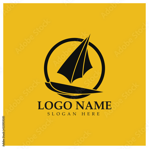Simple Sailboat dhow boat on Sea Ocean Wave art style logo design, Daily cruises, sea travel, vector icon ILLUSTRATION