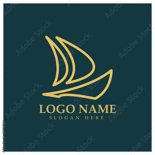 Simple Sailboat dhow boat on Sea Ocean Wave art style logo design, Daily cruises, sea travel, vector icon ILLUSTRATION