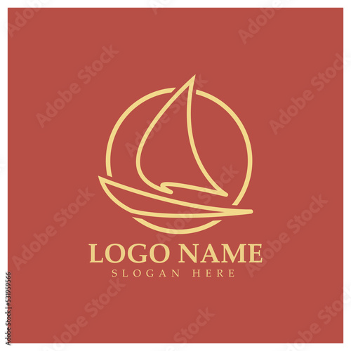Simple Sailboat dhow boat on Sea Ocean Wave art style logo design, Daily cruises, sea travel, vector icon ILLUSTRATION