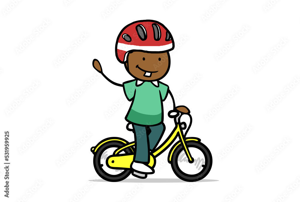 Cartoon Kid Waving While Riding A Bike Wearing A Helmet Stock cartoon-kid-waving-while-riding-a-bike-wearing-a-helmet-stock