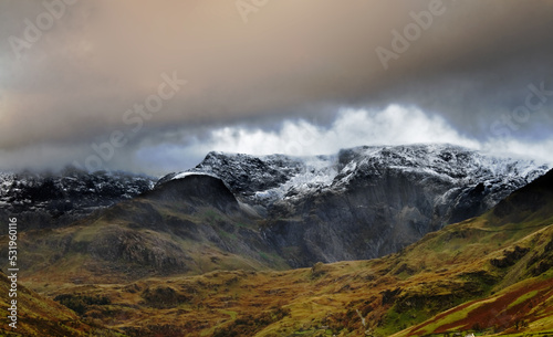 snow capped mountains in Snowdonia  Wales 