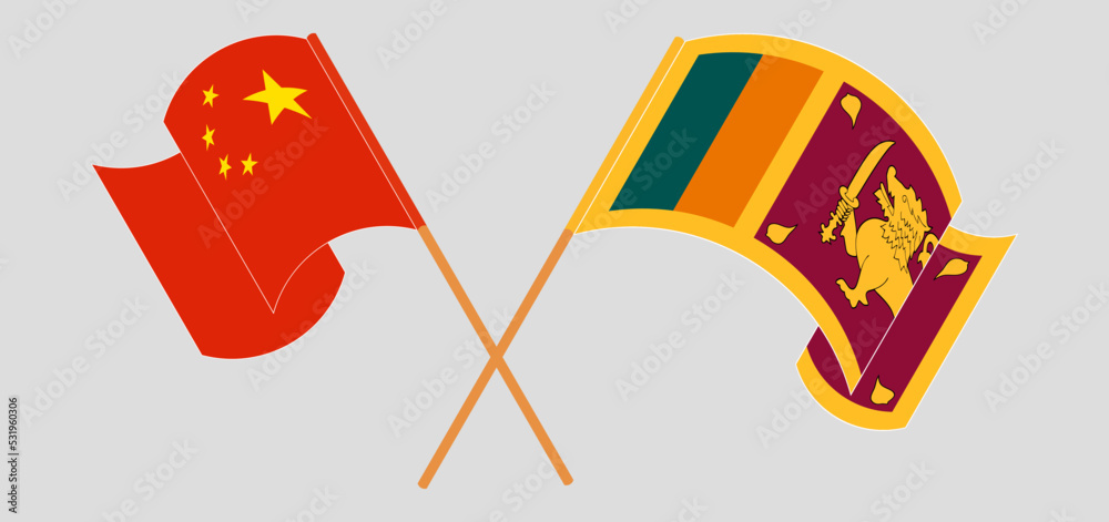 Crossed and waving flags of China and Sri Lanka Crossed and waving flags of China and Sri Lanka