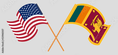 Crossed and waving flags of the USA and Sri Lanka