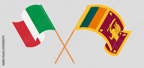 Crossed and waving flags of Italy and Sri Lanka