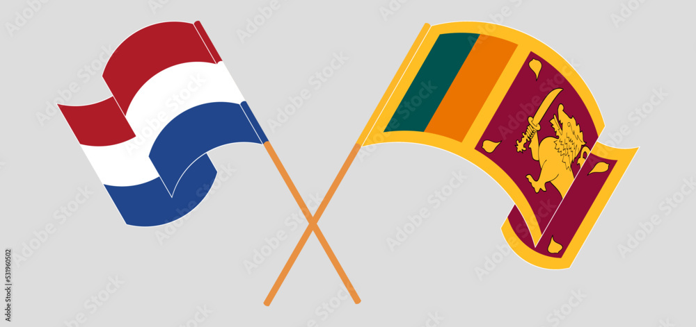 Crossed and waving flags of the Netherlands and Sri Lanka Crossed and waving flags of the Netherlands and Sri Lanka