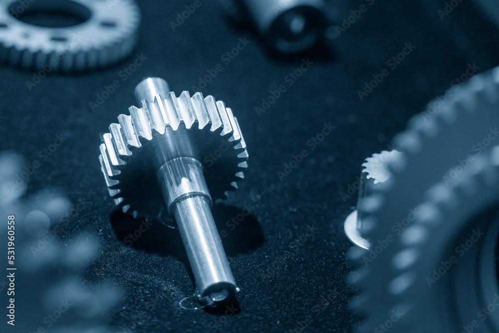 Φωτογραφία Close-up scene of metal pinion  gear spare parts.
