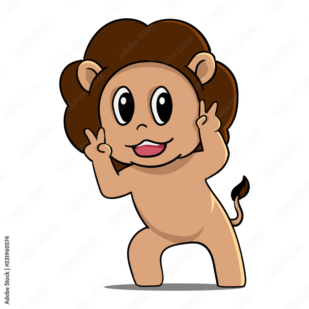 Fototapeta premium Illustration of a cute lion with a funny pose in front of the camera