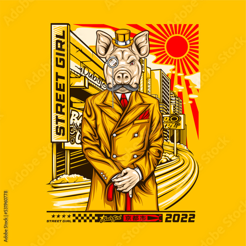 businessman pig head in holiday illustration