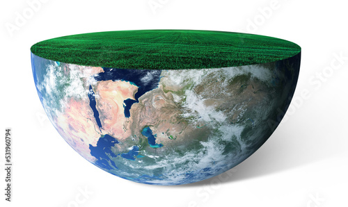 Fototapeta Naklejka Na Ścianę i Meble -  Half of the planet Earth with grass. Concept of the ecology of the planet. Creative idea 
